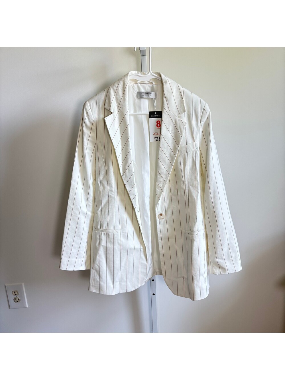 Primark NWT Women's Cream Striped Lined Blazer Size 4